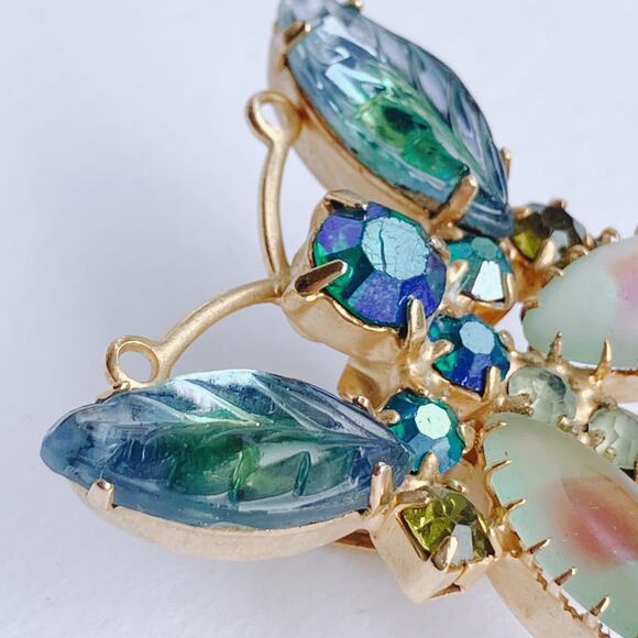 VTG 1950s Butterfly Hair Clip AB Rhinestones Frosted Molded Givre Glass Mid Cent - Picture 6 of 11